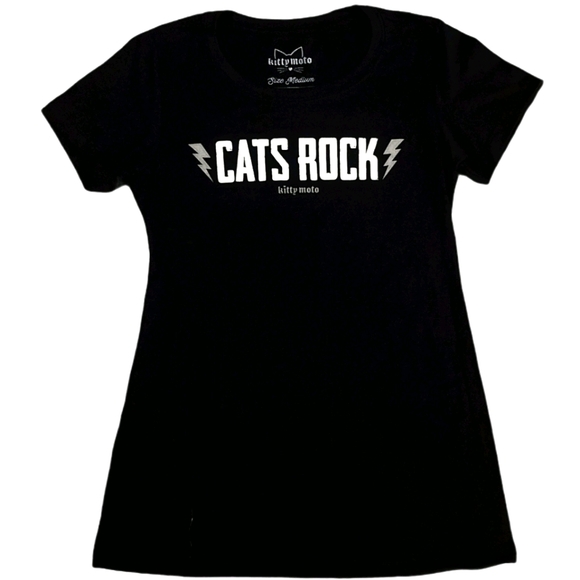 NWOT Moto Kitty "CATS ROCK" Punk Tee Med Black - Picture 1 of 3